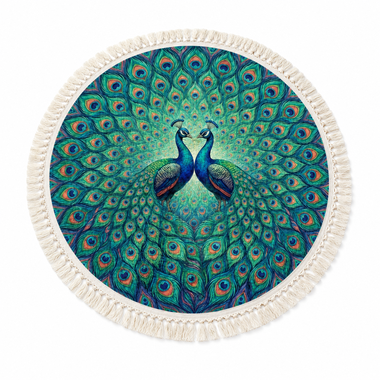 Quick-Drying Terry Cloth Round Beach Towel (Peacock Print)