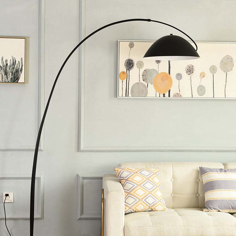 Arc Shaped Floor Lamp in Black Metal with Circular Base