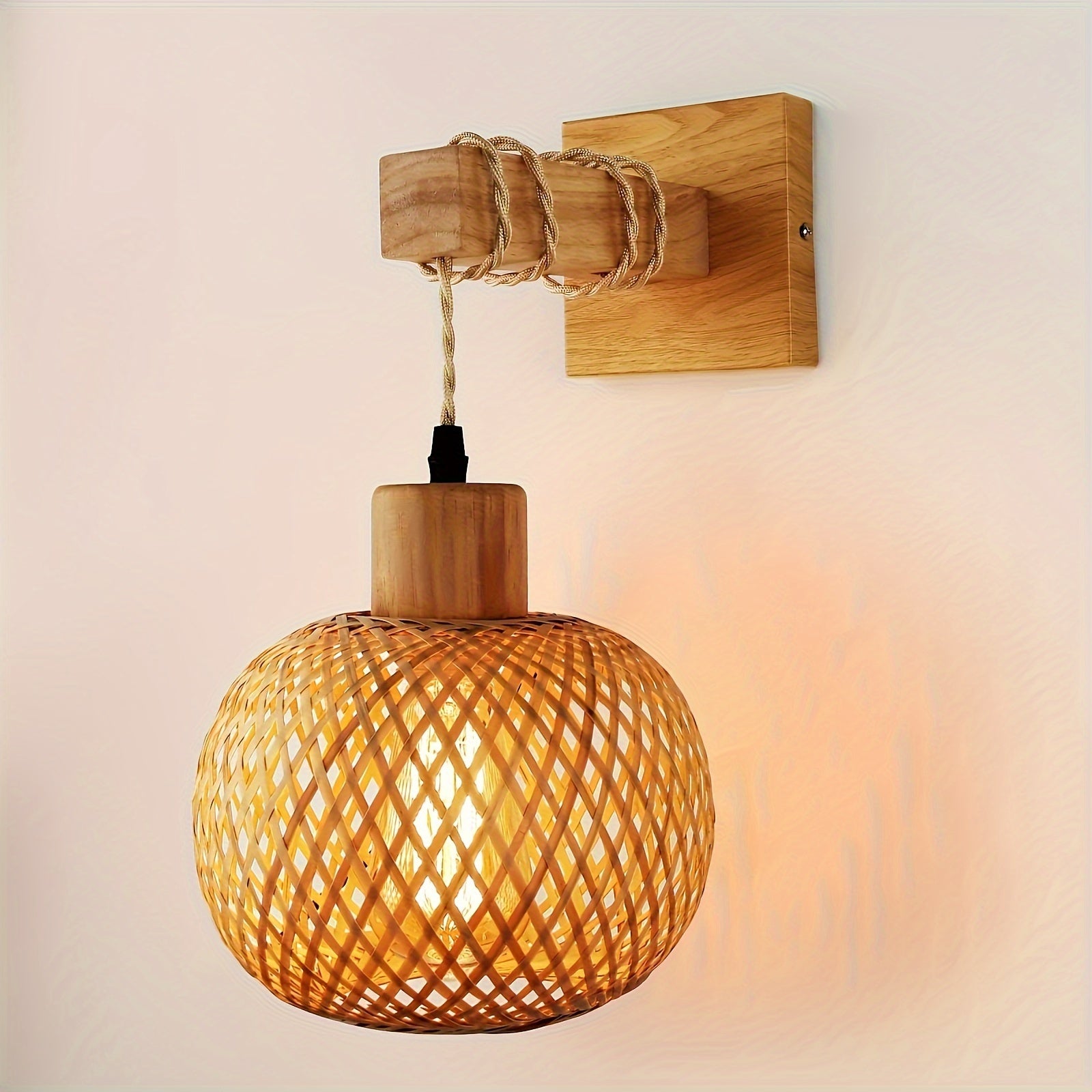 Handcrafted Wood and Rattan Wall Light | Rustic Sconce Fixture