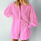 2-Piece Summer Set Blouse & Shorts Breathable Lantern Sleeve
