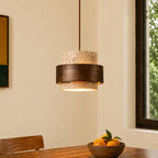 Travertine-Look Cylindrical Pendant Light (E27 Socket)