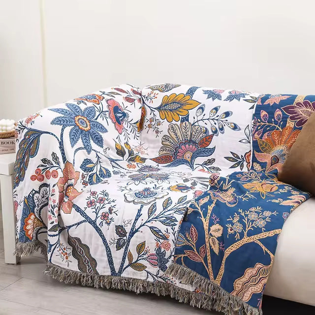 Lightweight Reversible Jacquard Floral Throw Blanket