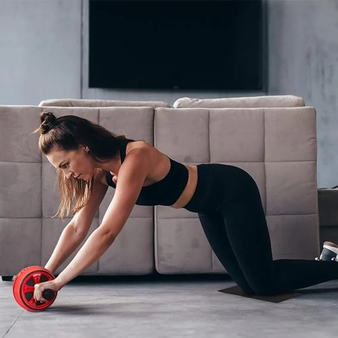 Ab Roller Wide-Wheel Foam Grip & Anti-Slip Knee Mat