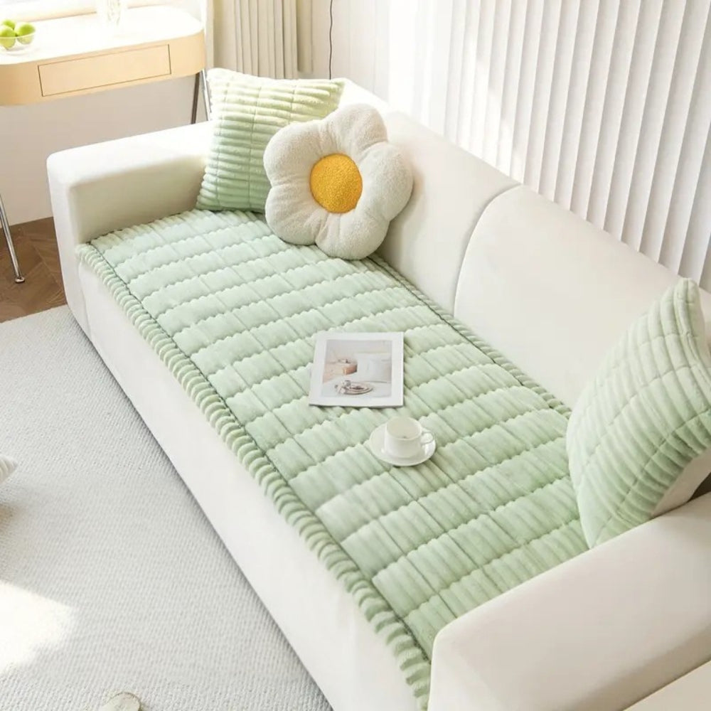 Non-Slip Plush Pleated-Edge Sofa Slipcover