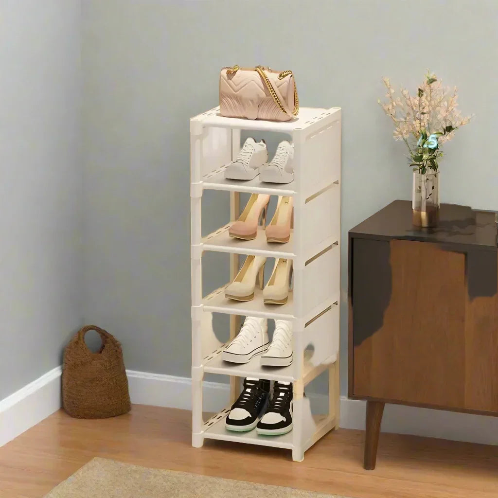Shoe Rack Space-Saving Metal Frame & Fabric Shelves