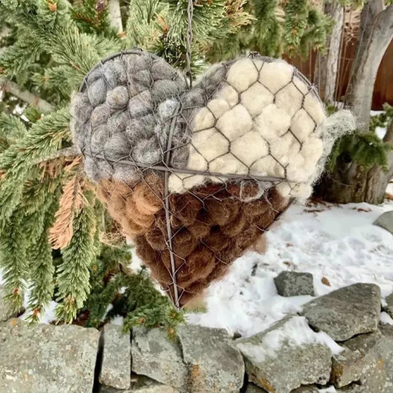 Alpaca-Filled Heart-Shaped Bird Nesting Material Dispenser