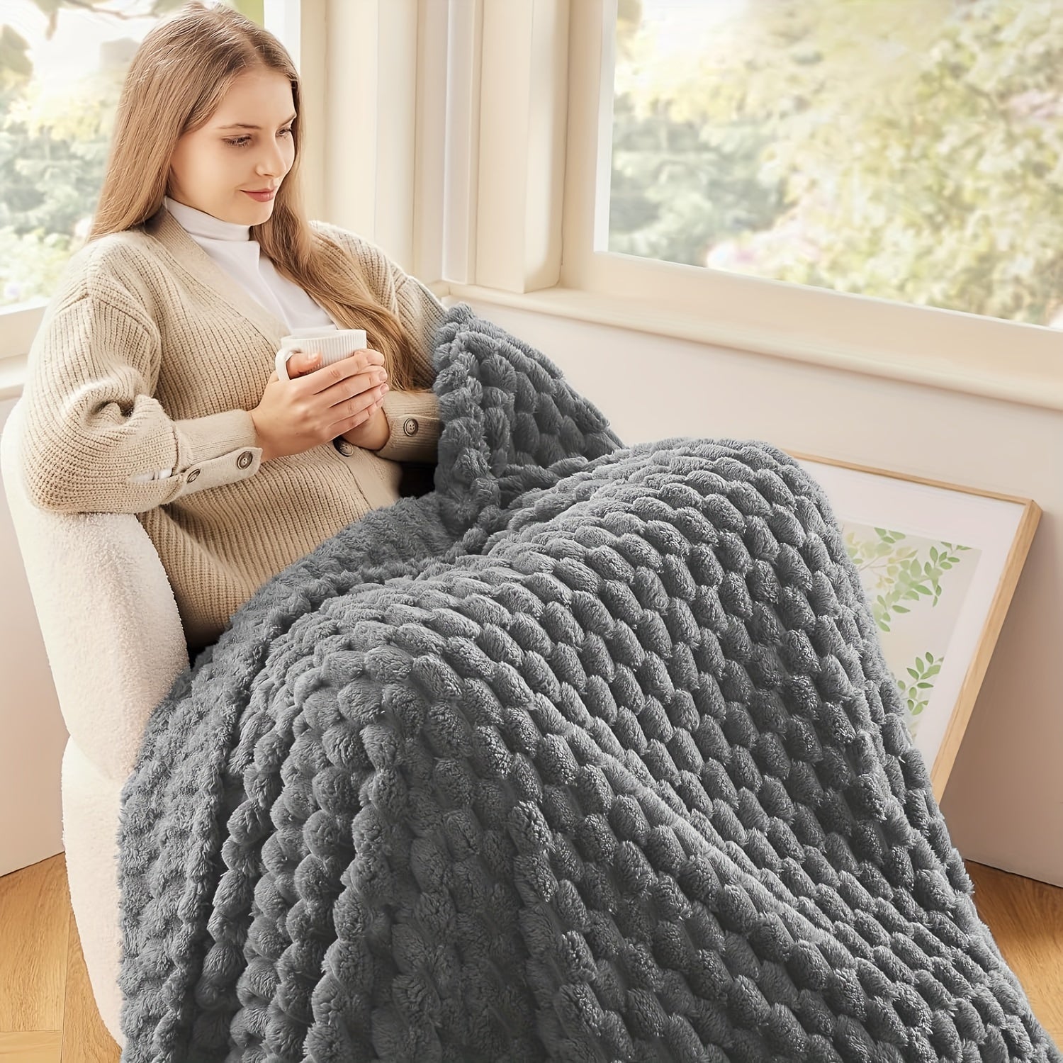 Soft Bubble Fleece Throw Blanket