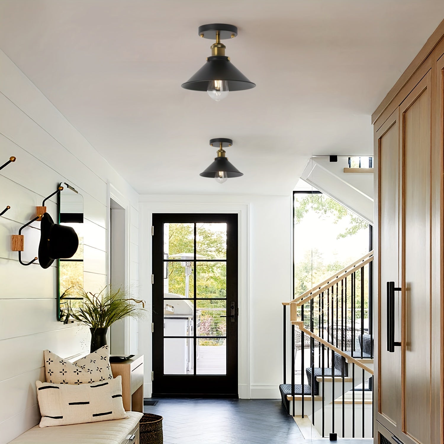Vintage Metal Ceiling Light Fixture – Black Semi Flush Mount