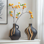 Contemporary Ceramic Vase – Black and White with Gold Details for Table Decor