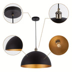 Industrial Dome Pendant Light in Black and Gold Iron Finish