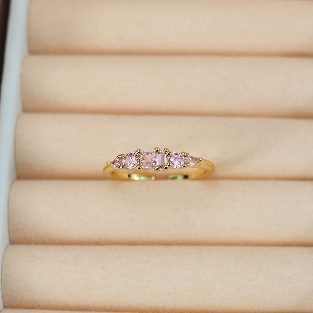 Stackable Gold Rings Set with Rhinestones for Mother's Day