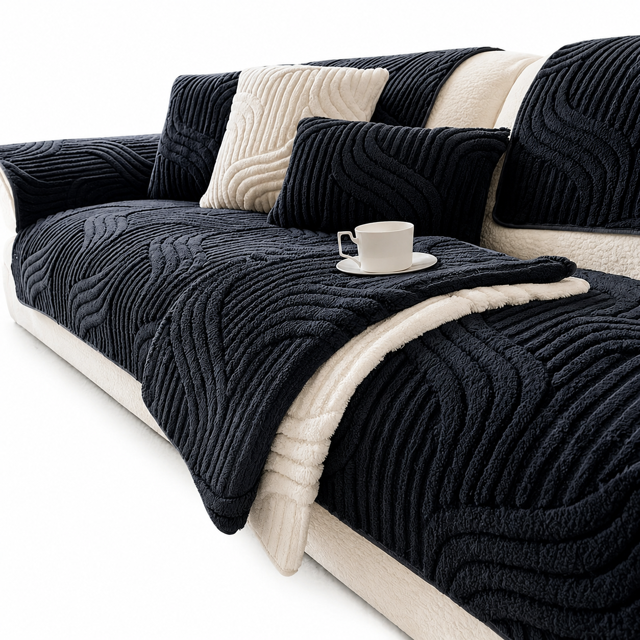 Velvet Polyester Non-Slip Machine-Washable Armchair Cover (Separate Seat Pad)