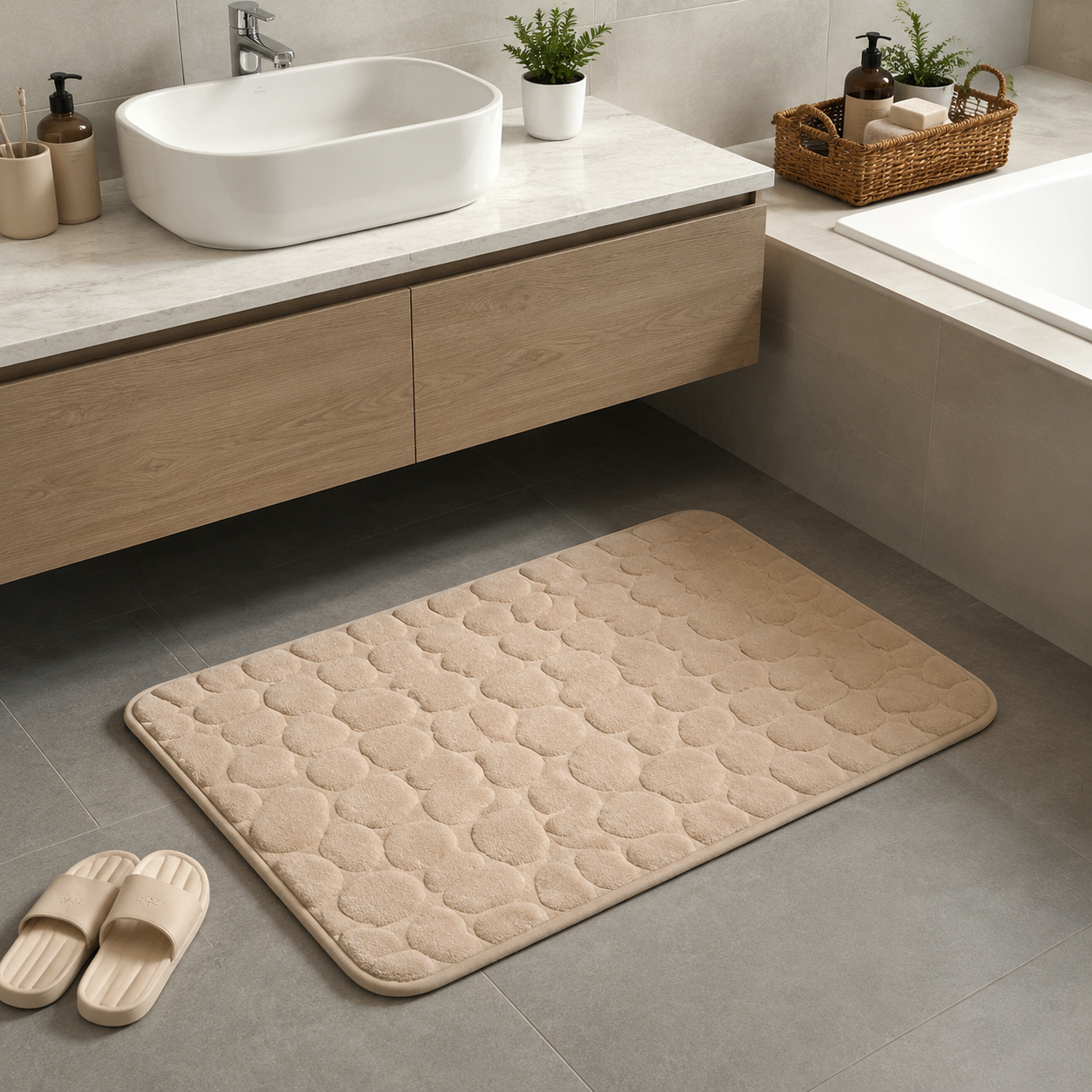 Absorbent Coral Velvet Polyester Non-Slip Bath Mat