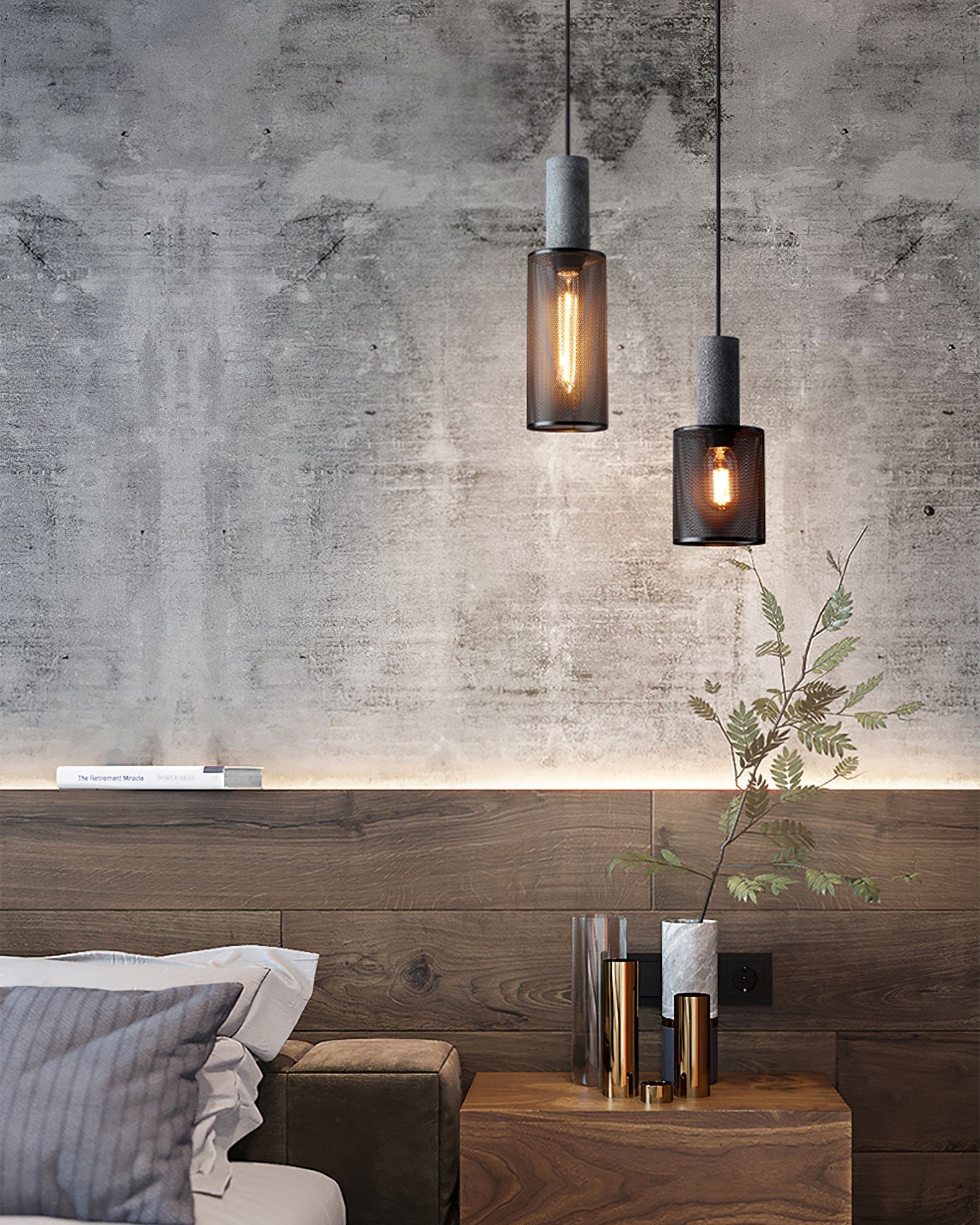 Concrete-Look Ceiling-Mount Pendant Light