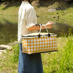 Checkered Pattern Folding Picnic Basket with Dual Zipper