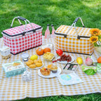 Checkered Pattern Folding Picnic Basket with Dual Zipper