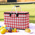 Checkered Pattern Folding Picnic Basket with Dual Zipper