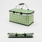 Checkered Pattern Folding Picnic Basket with Dual Zipper