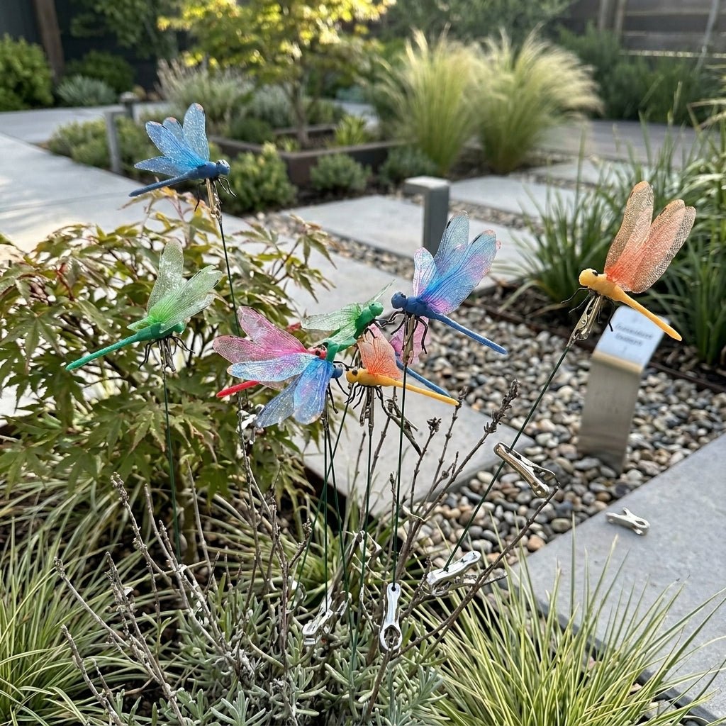 Vibrant Dragonfly Garden Stakes Featuring Clip Holder