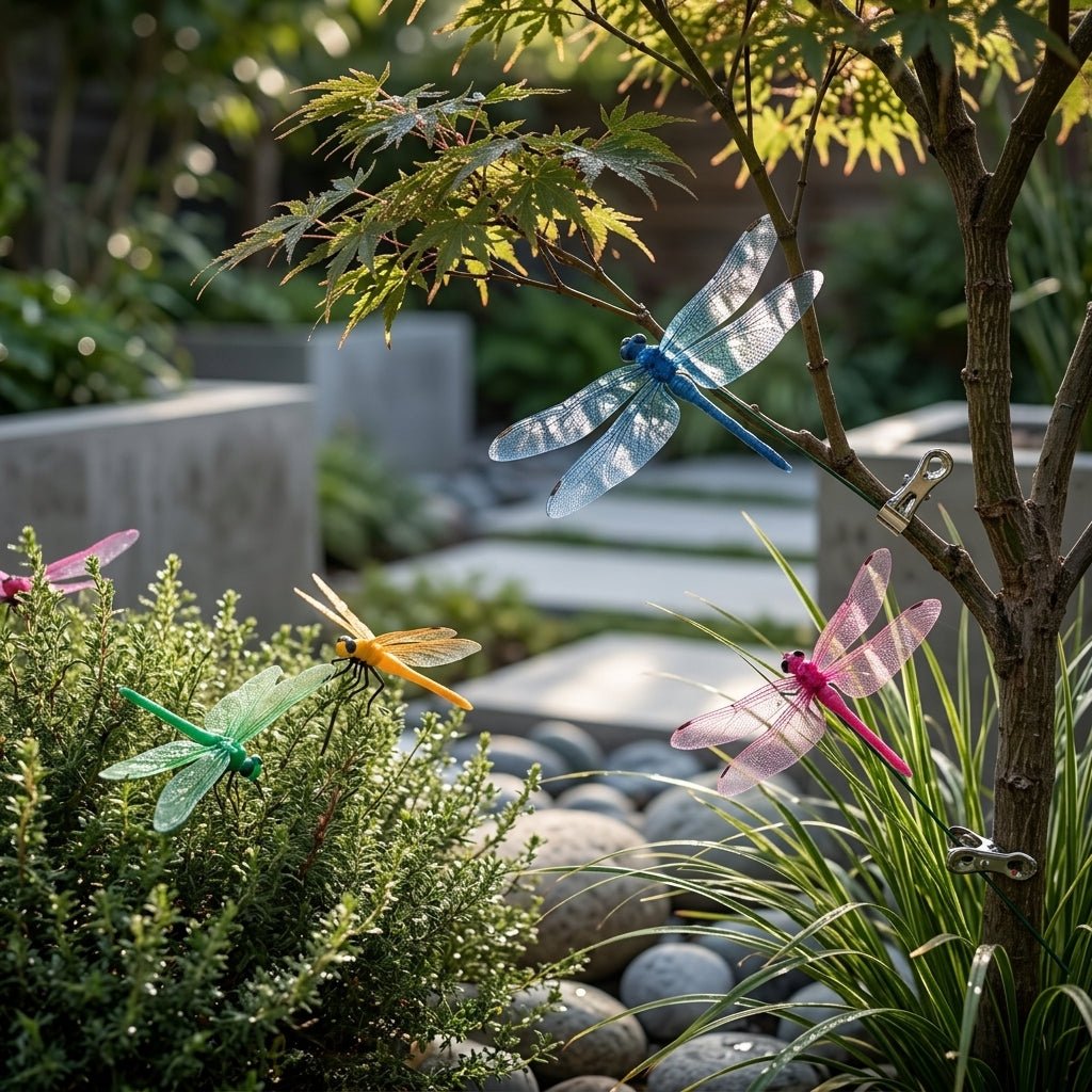 Vibrant Dragonfly Garden Stakes Featuring Clip Holder