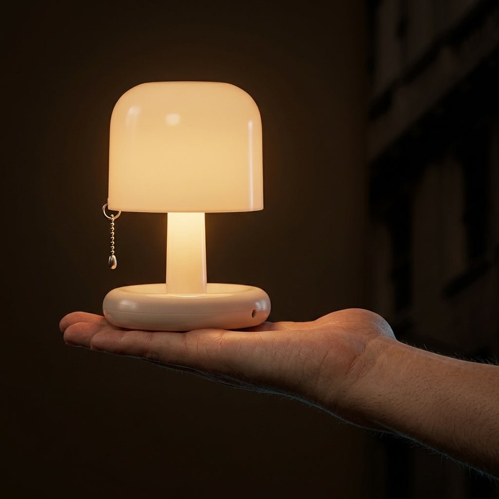 Round Base Table Lamp with Mushroom Shade - Vintage Style Design