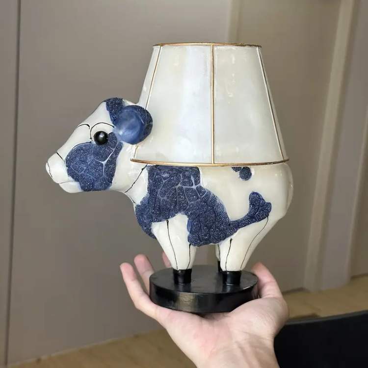 Cow Design LED Desk Lamp with Textile Shade