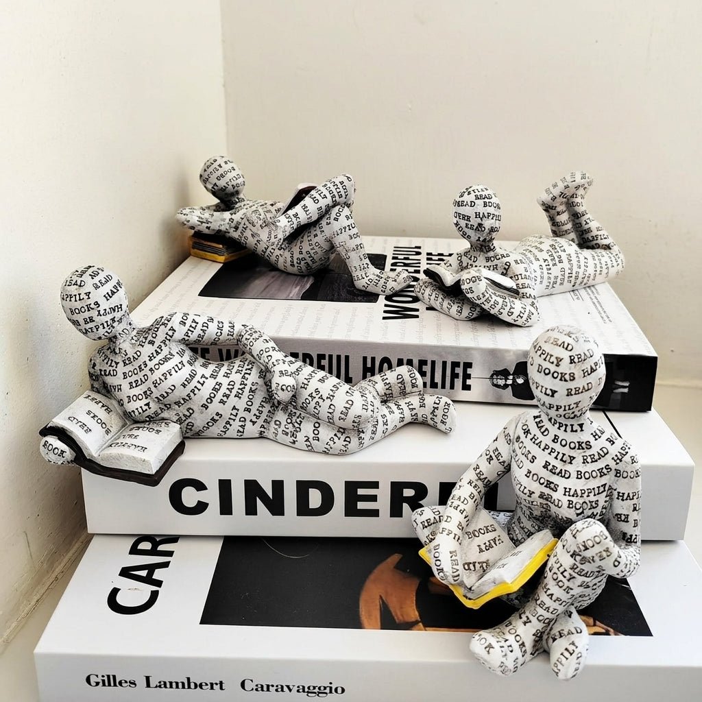 Abstract Sculpture of Sitting and Lying Figure for Book Lovers
