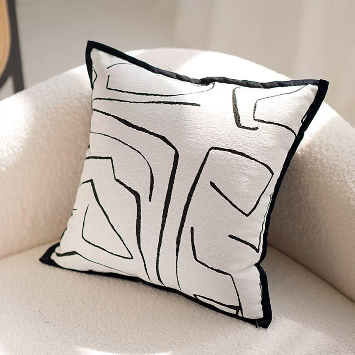 Abstract Embroidered Cushion Cover with Hidden Zipper