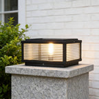 Black Stainless Steel Ribbed Glass Bollard Light (Fixed Ground)