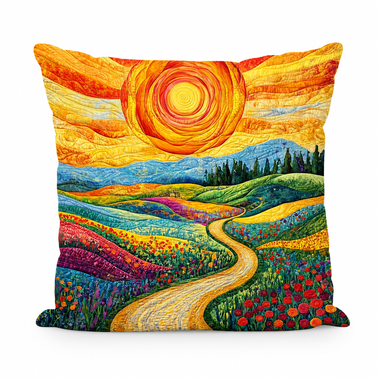 Quilted Cotton-Blend Wildflower Cushion Cover (Envelope Closure)