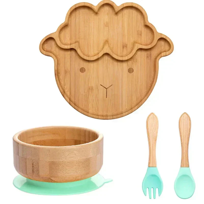 Children's Tableware Set Bamboo Suction Base 4-Piece