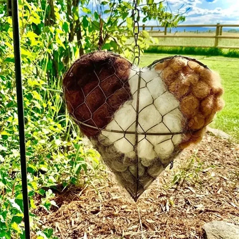 Alpaca-Filled Heart-Shaped Bird Nesting Material Dispenser