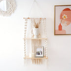 Hanging Storage Rack with Two Tiers – Bohemian Macrame Wall Shelf