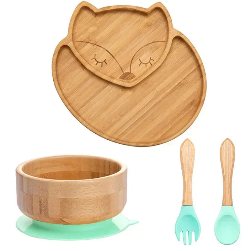 Children's Tableware Set Bamboo Suction Base 4-Piece