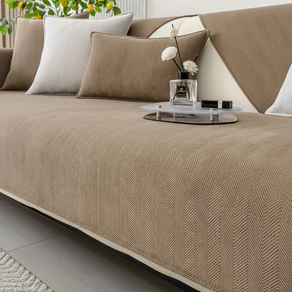 Elastic & Non-Slip Ribbed Chenille Sofa Cover