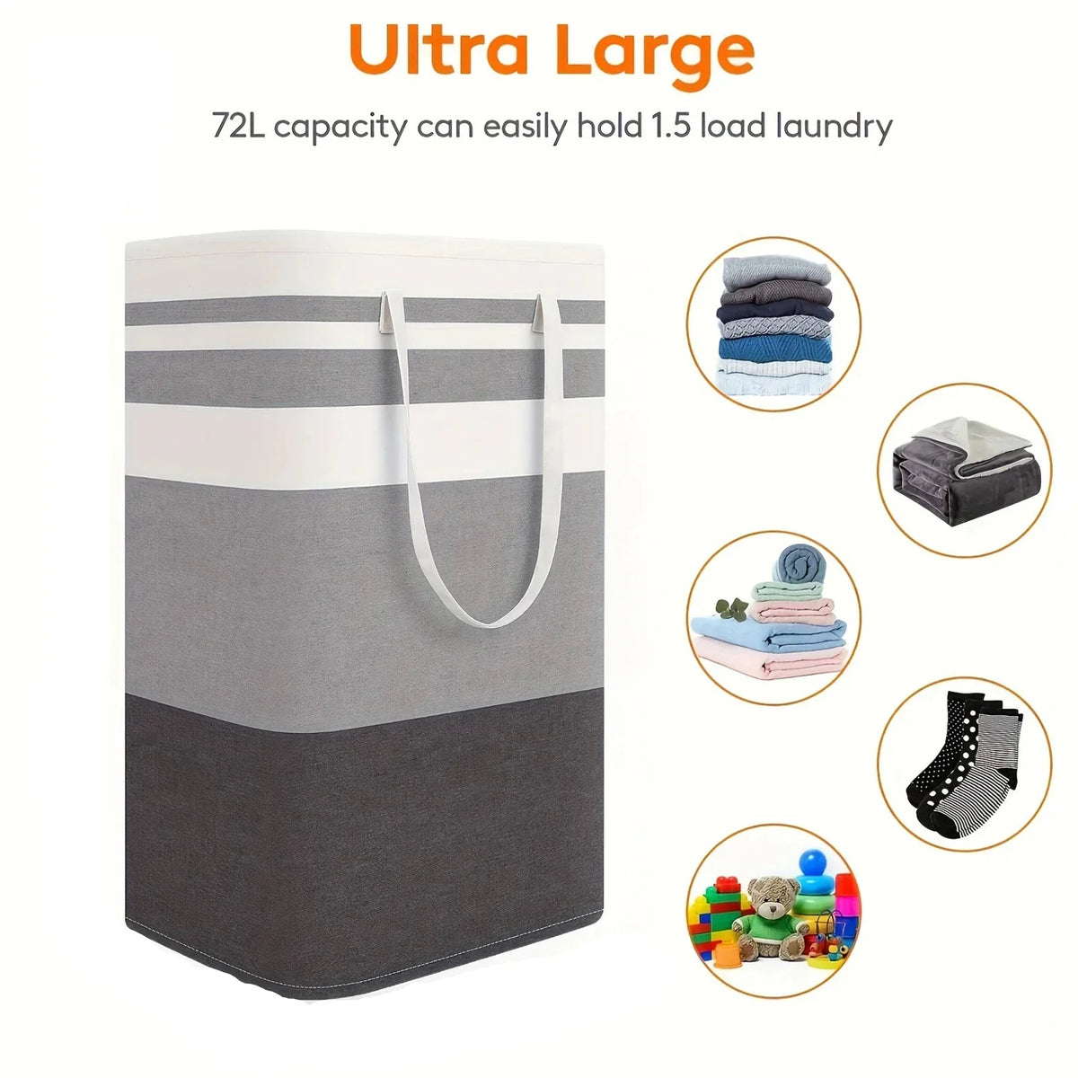 Laundry Hamper 75L Collapsible Polyester With Handles