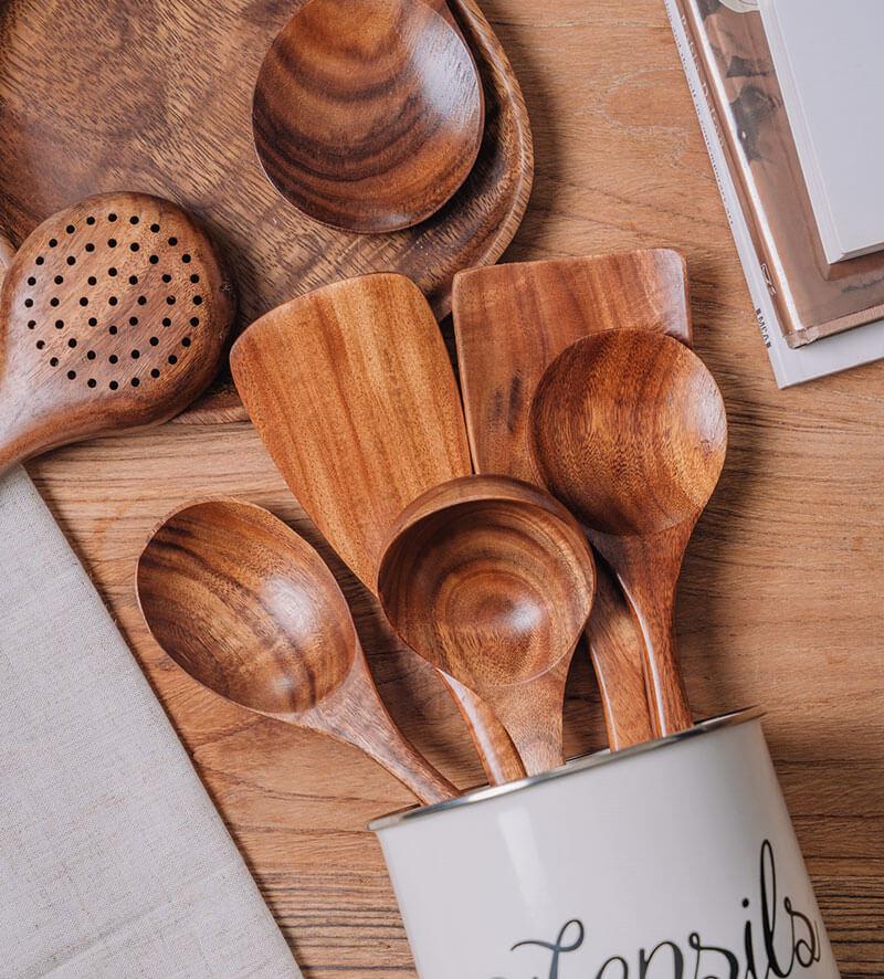 Kitchen Utensil Set Natural Wood Heat-Resistant & Non-Scratch