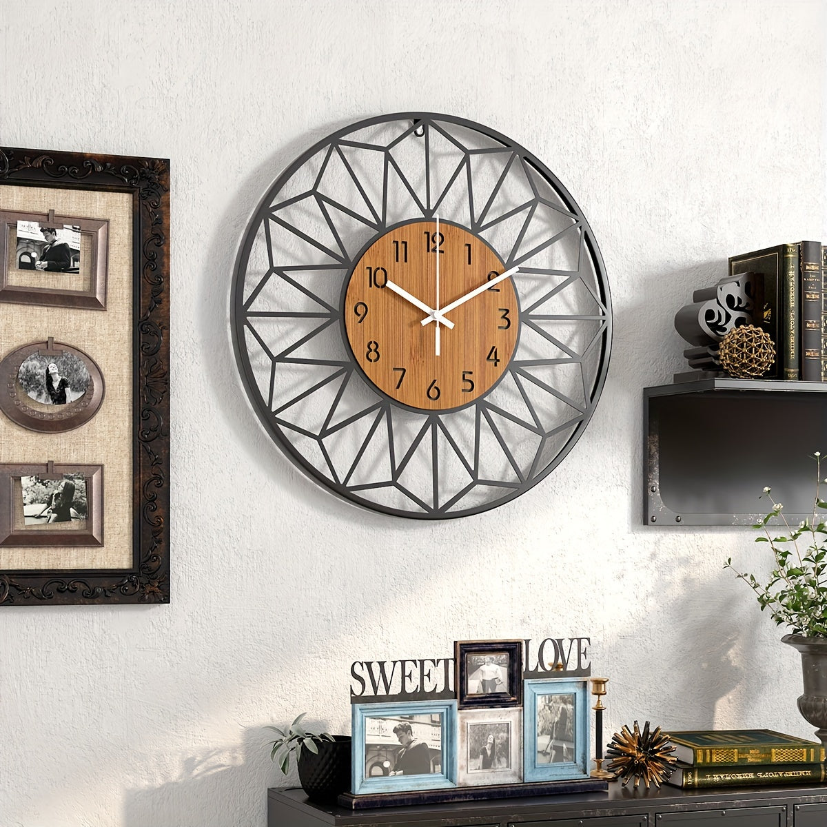 Contemporary Wall Clock with Wooden Grain Center Accent