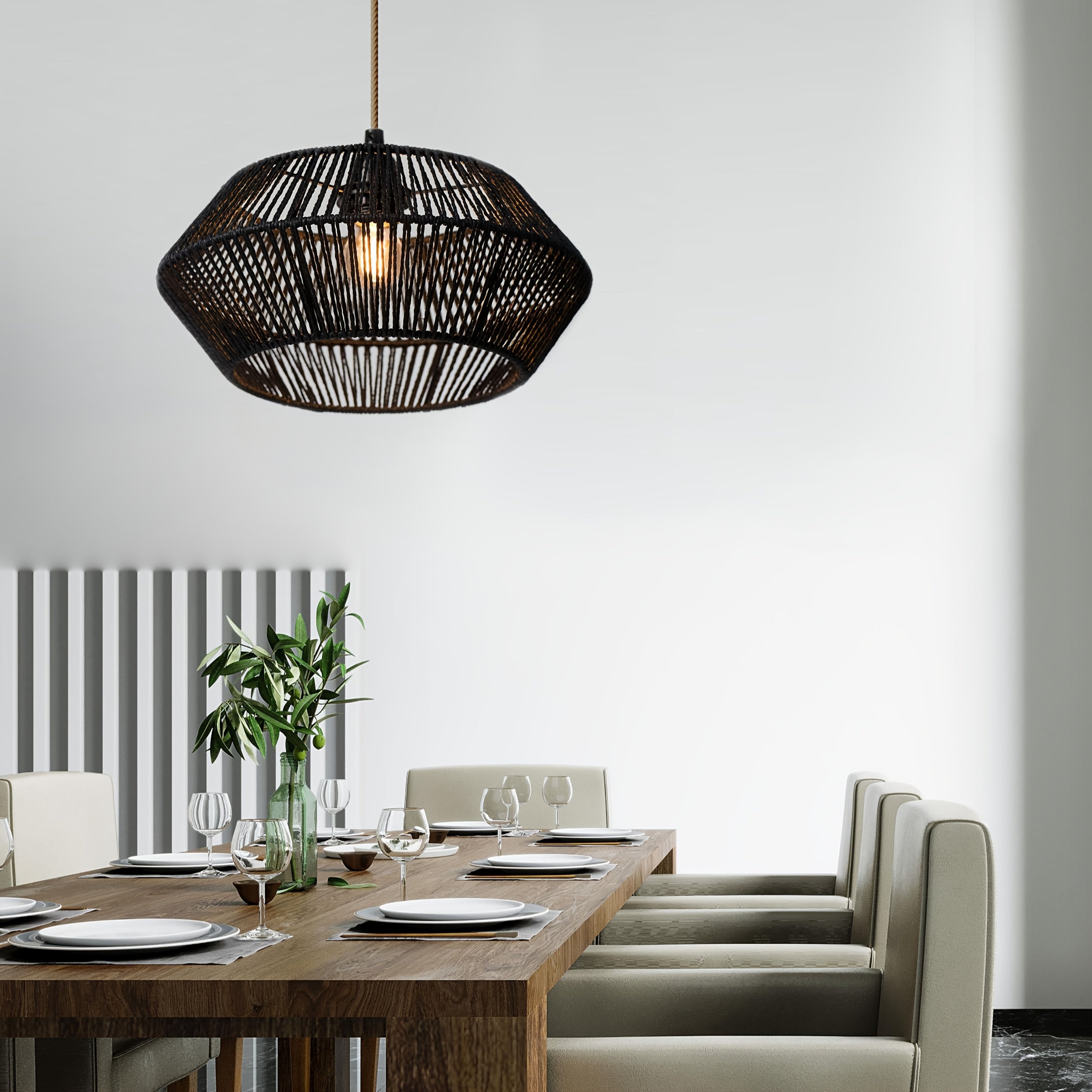 Modern Natural Design Pendant Light Shade in Handwoven Paper Rope