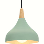 Teardrop Pendant Lighting Fixture – Metal and Wood Hanging Lamp