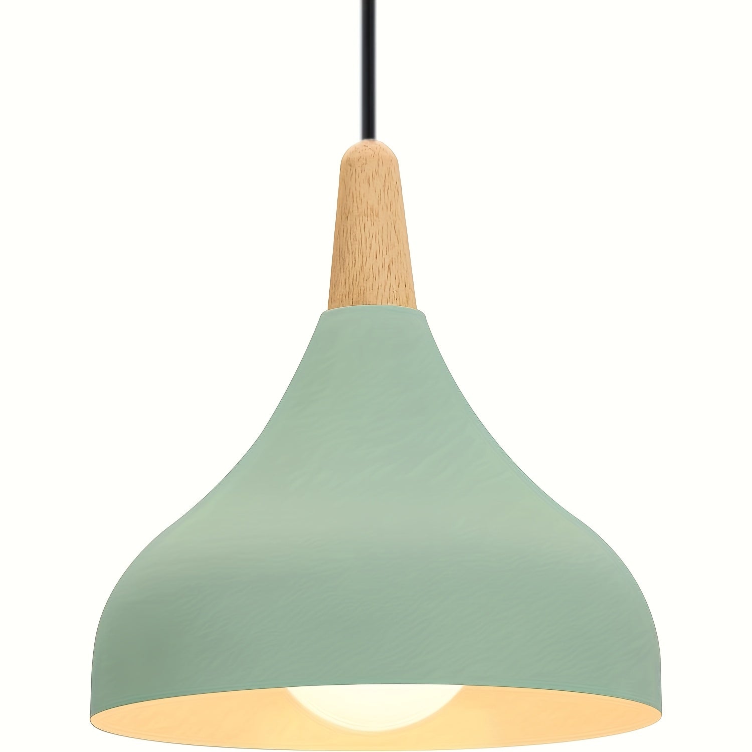 Teardrop Pendant Lighting Fixture – Metal and Wood Hanging Lamp