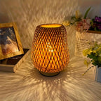 Bamboo Woven Bedside Lamp – Dimmable Table Light with USB Connection
