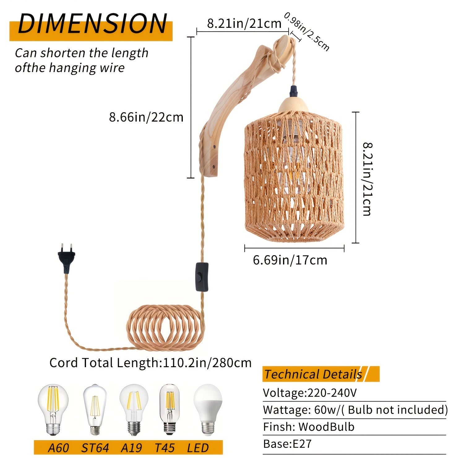 Handcrafted Rattan and Wood Wall Light Fixture – Plug-In Design