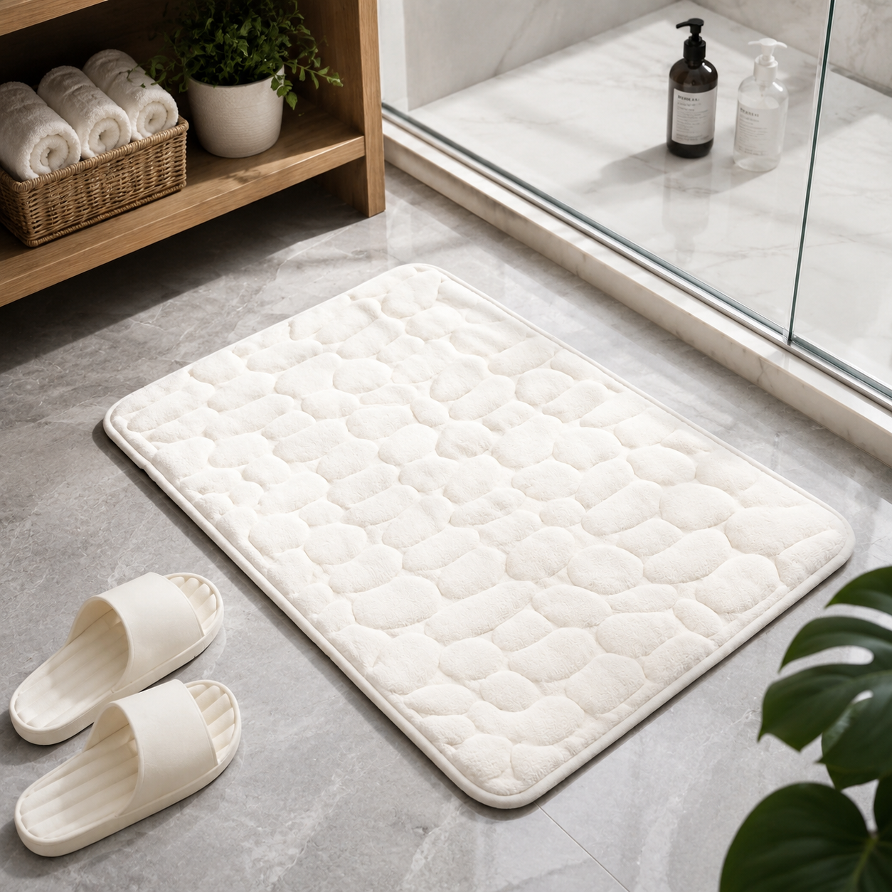 Absorbent Coral Velvet Polyester Non-Slip Bath Mat