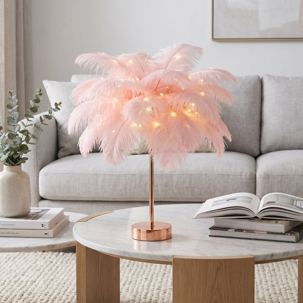 Feather Accent Lamp for Living Room and Bedroom Decor