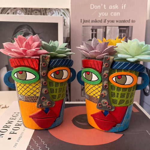 Abstract Face Design Flower Vase for Home Decor