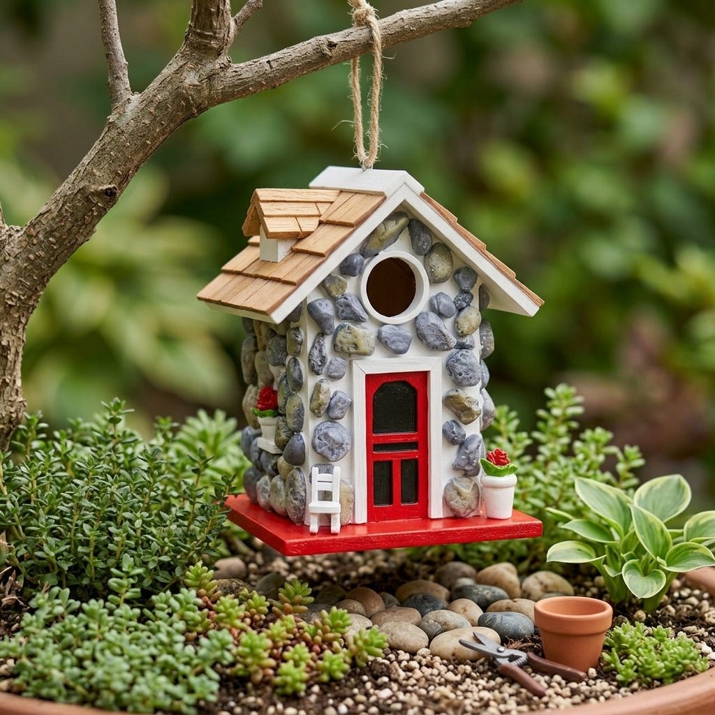Stone-Look Hanging Birdhouse for Decorative Use