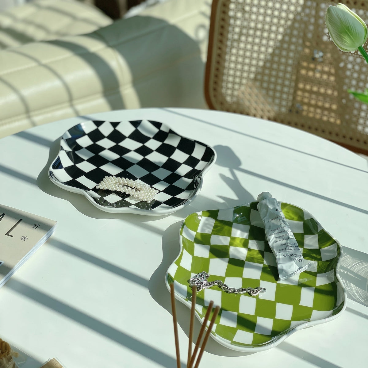 Checkered Pattern Serving Tray – Decorative Home Accent