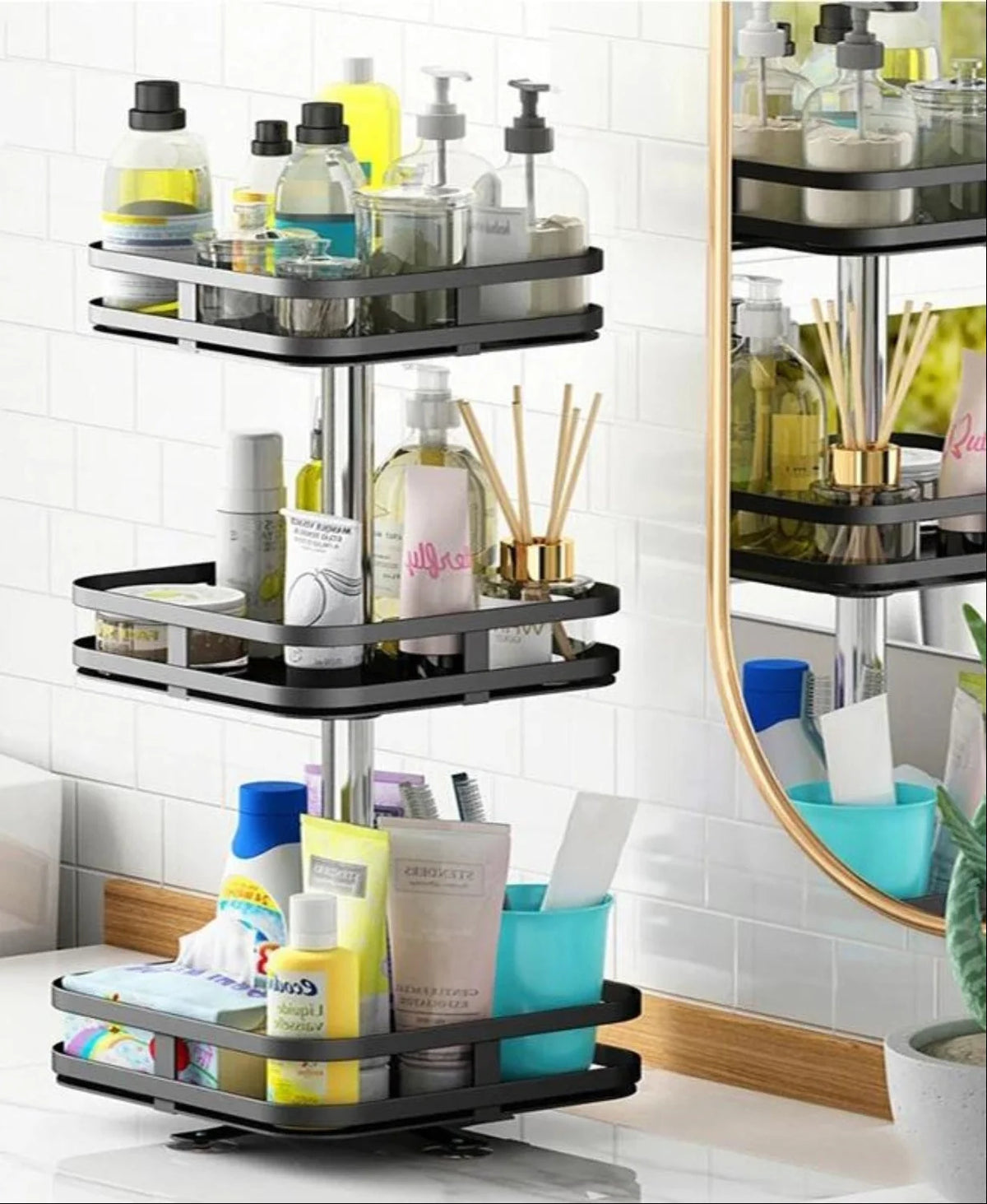 Storage Rack 360 Degree Rotating Height-Adjustable Stainless Steel