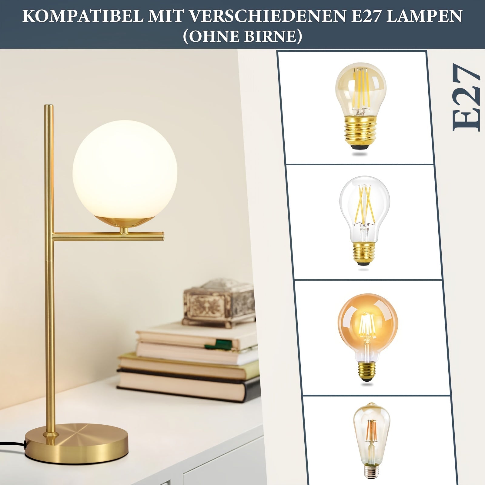 Contemporary Table Lamp with Gold Finish and White Glass Sphere
